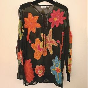 Chico's Floral Appliqué Silk Tunic